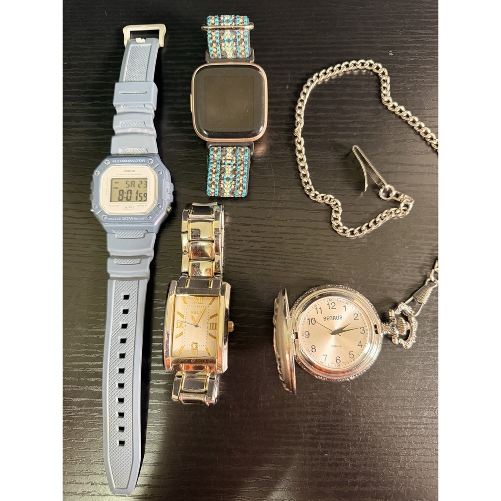 Watch Lot Casio Illuminator Working Fitbit Versa 2 Relic Benrus Pocket Untested